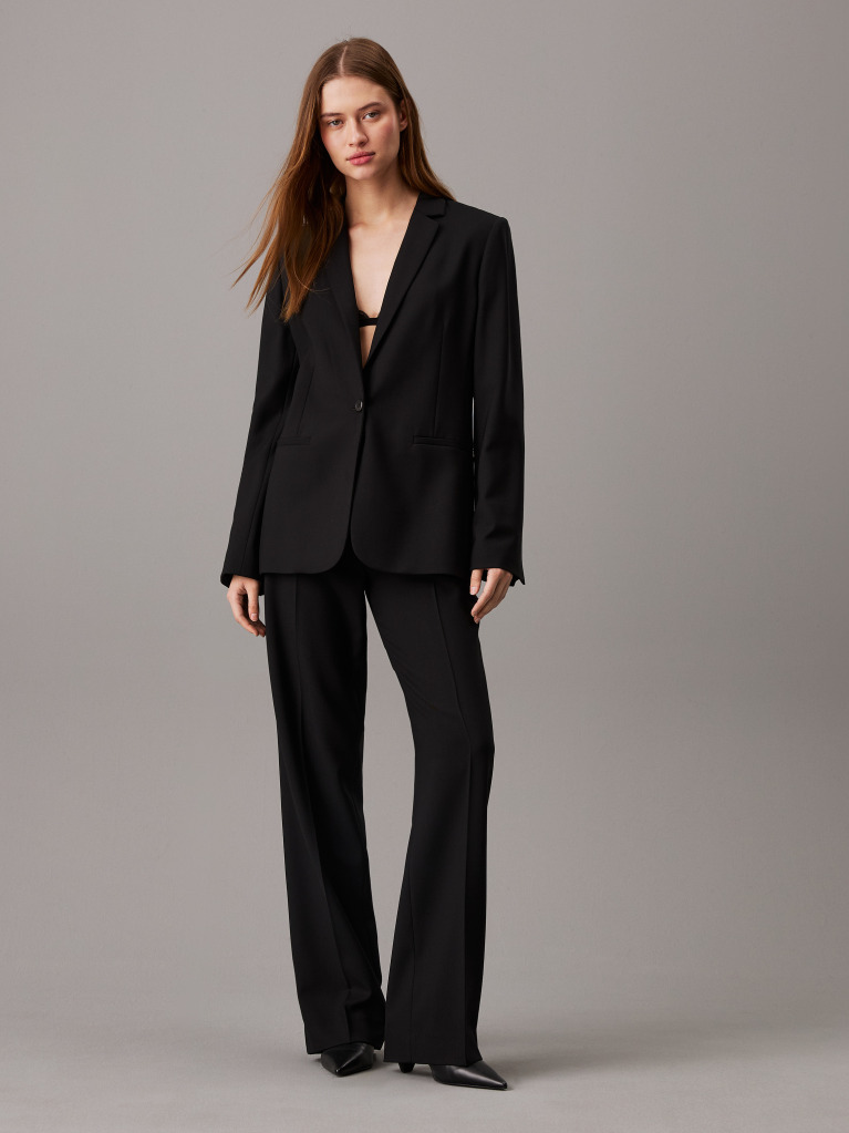 Black Slim Stretch Wool Blazer  Women
