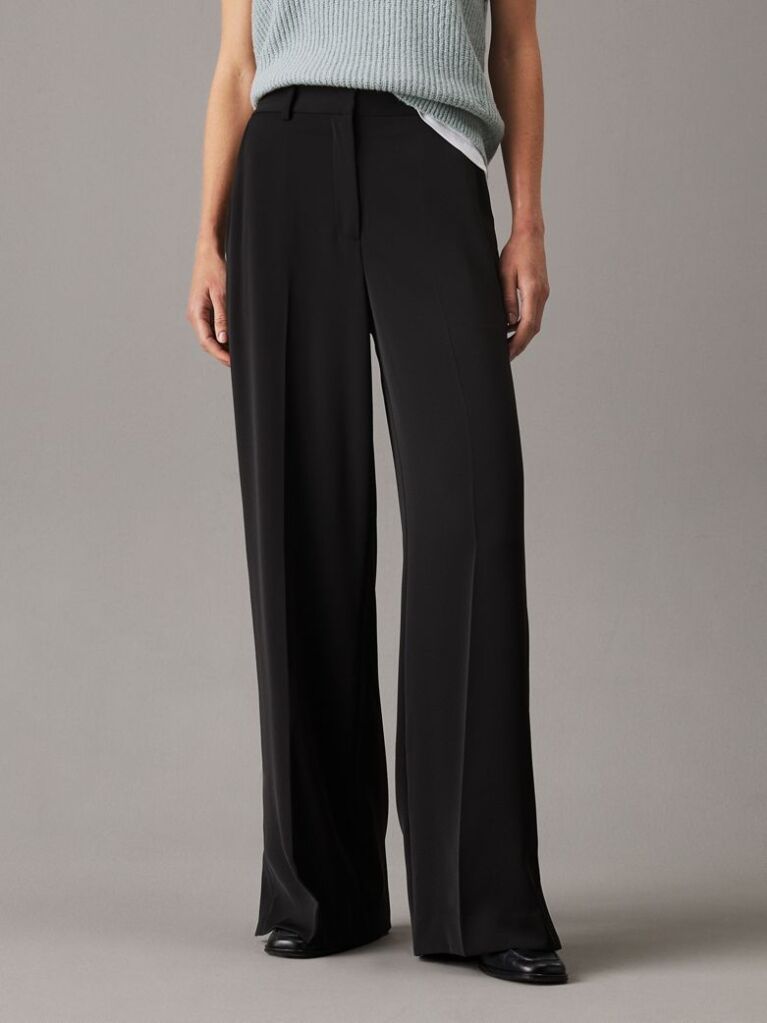 Black Slim Wide Leg Trousers  Women
