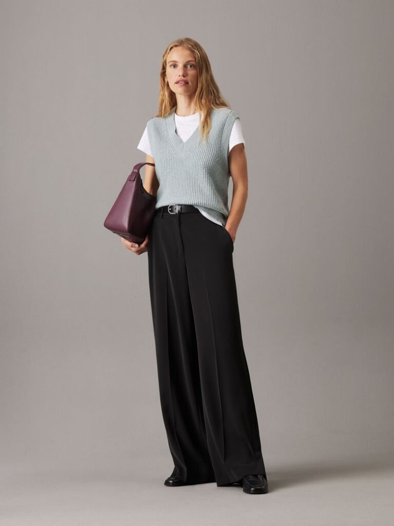 Black Slim Wide Leg Trousers  Women