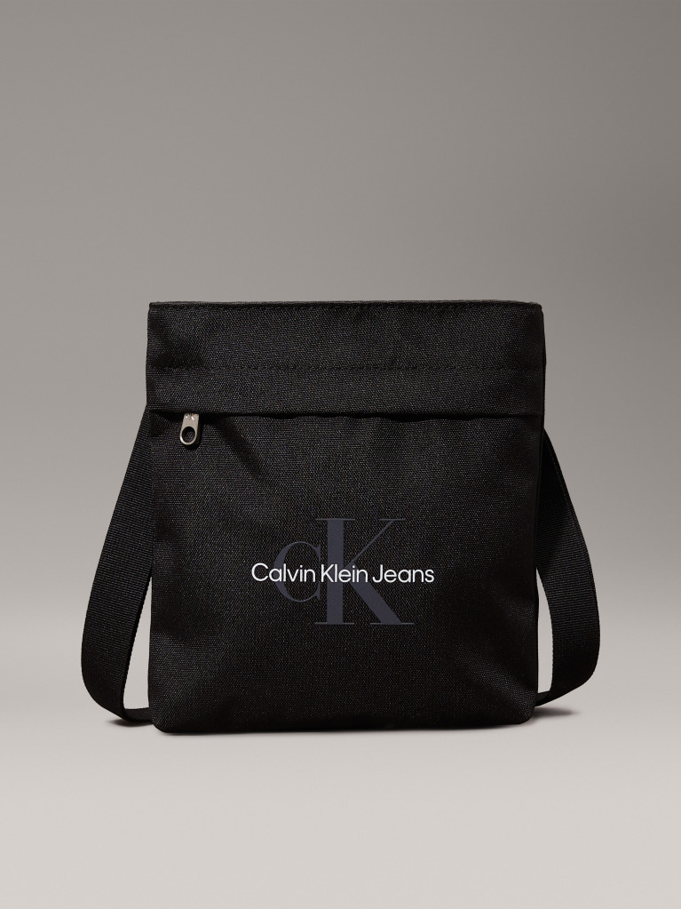 Black Logo Flat Crossbody Bag  Men