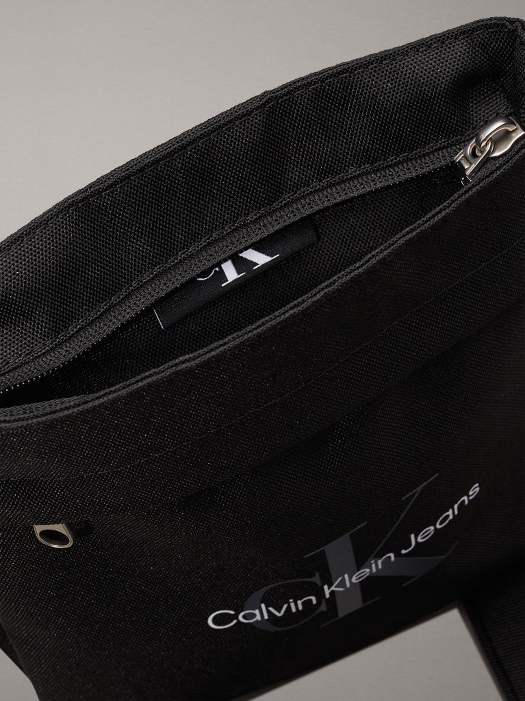 Black Logo Flat Crossbody Bag  Men