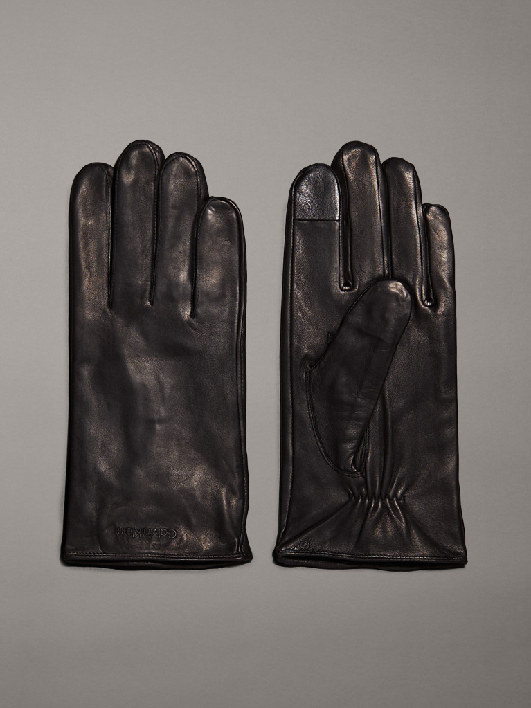 Black Leather Touchscreen Gloves  Men