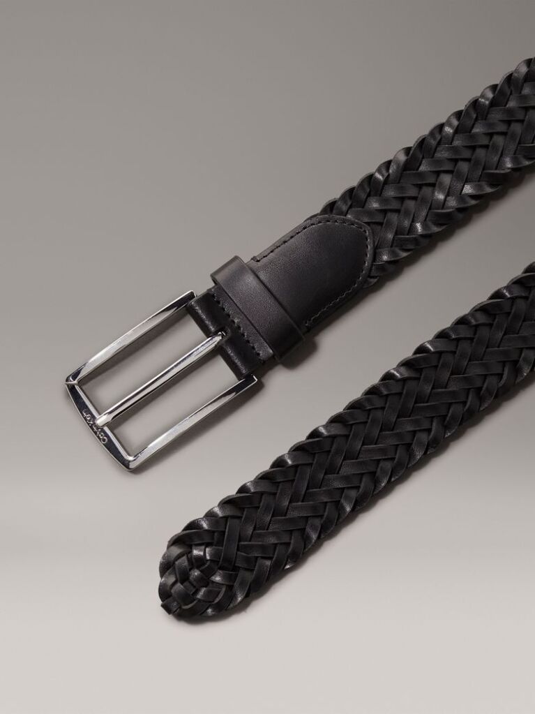 Black Braided Leather Belt  Men