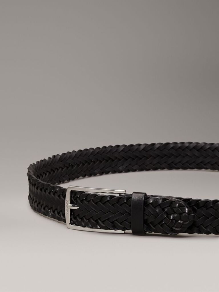 Black Braided Leather Belt  Men