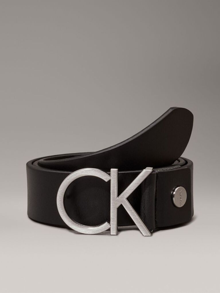 Black Leather Logo Belt  Women