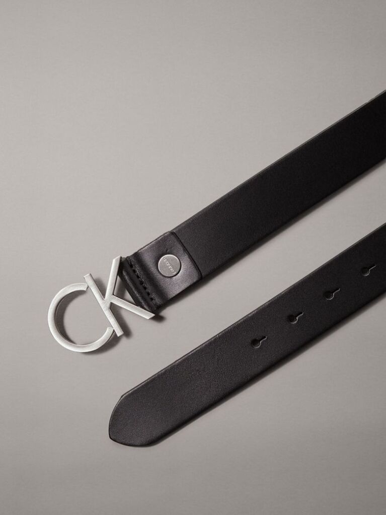 Black Leather Logo Belt  Women