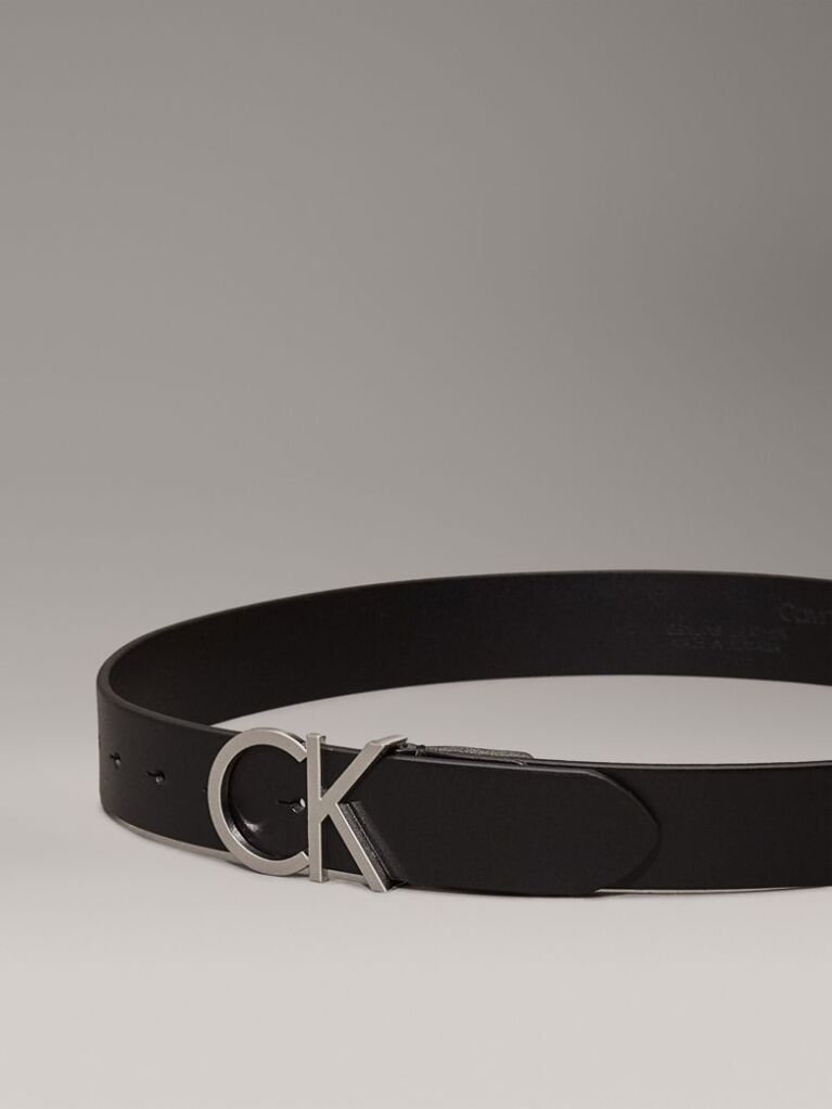 Black Leather Logo Belt  Women