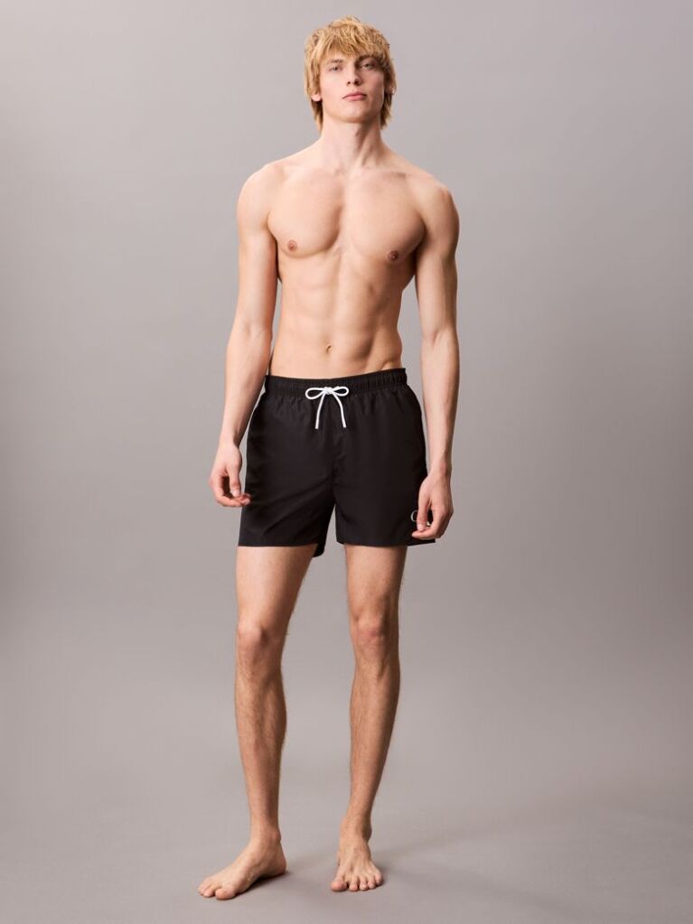 Black Medium Drawstring Swim Shorts - CK Monogram  Men