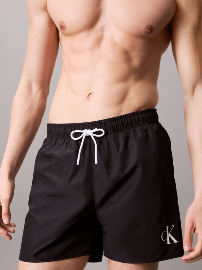 Black Medium Drawstring Swim Shorts - CK Monogram  Men