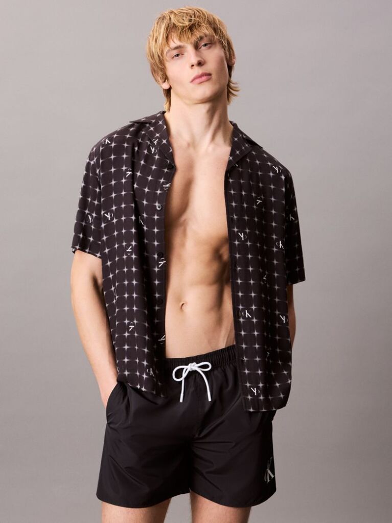 Black Medium Drawstring Swim Shorts - CK Monogram  Men