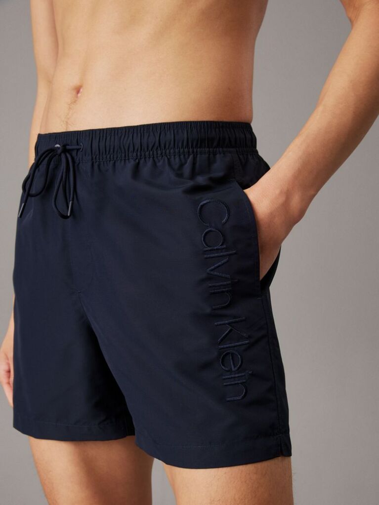 Μπλε Μαγιό Σορτς Μεσαίου Μήκους Με Κορδόνι - Logo Embroidery  Άνδρας