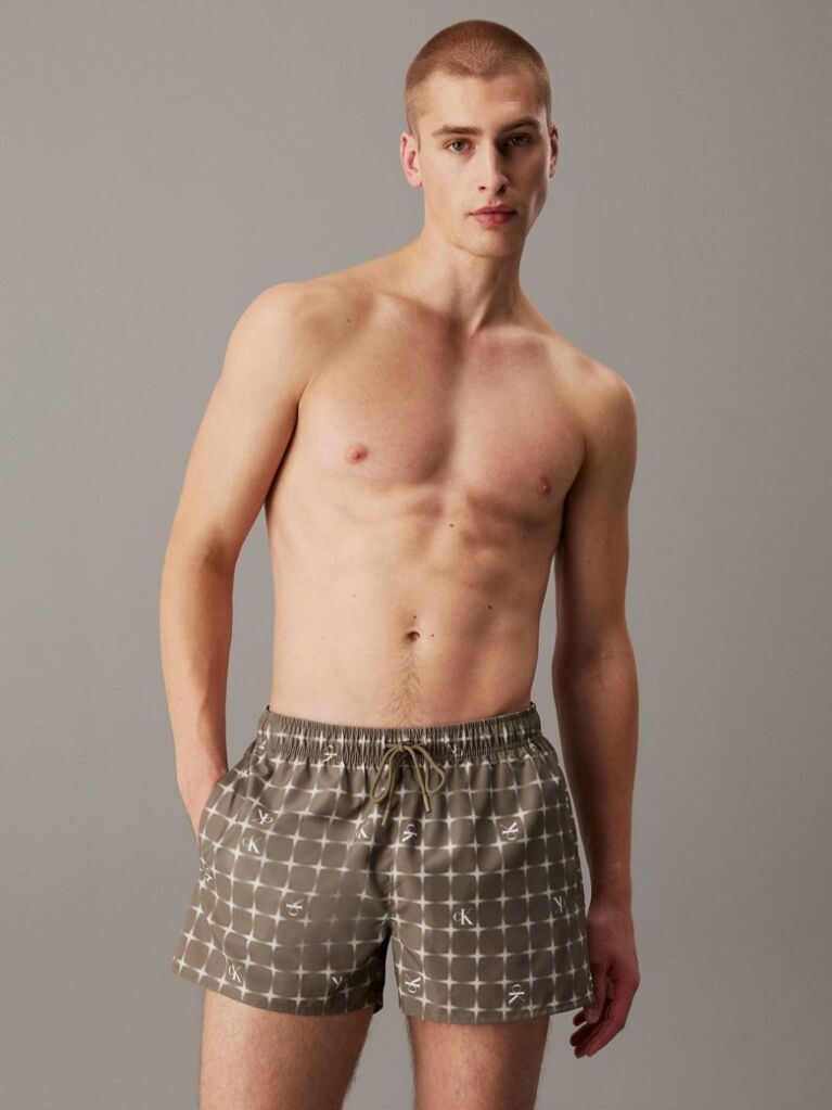 Green Short Drawstring Swim Shorts - CK Monogram  Men