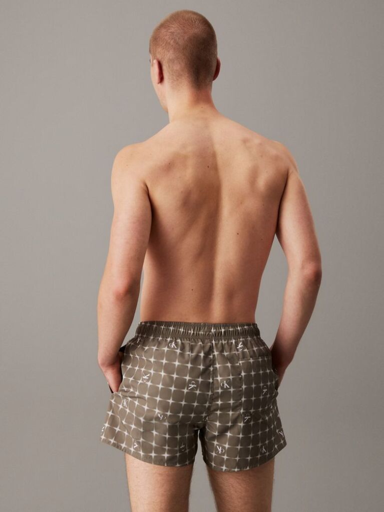 Green Short Drawstring Swim Shorts - CK Monogram  Men