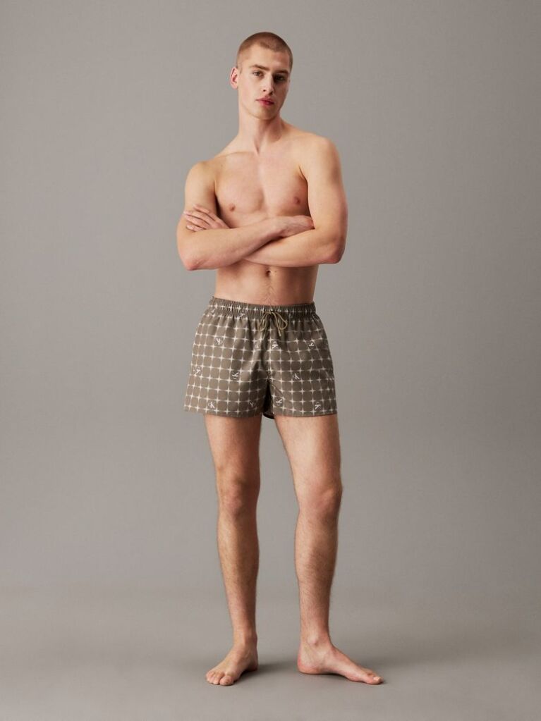 Green Short Drawstring Swim Shorts - CK Monogram  Men