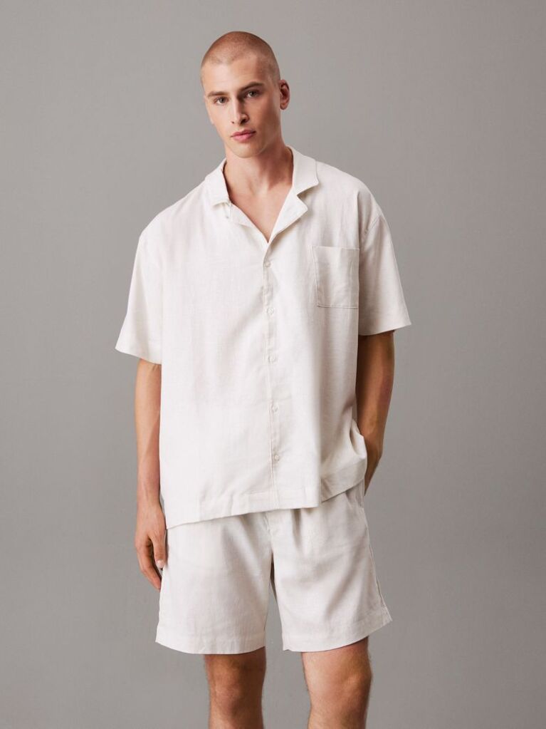 White Linen Blend Pyjama Top  Men