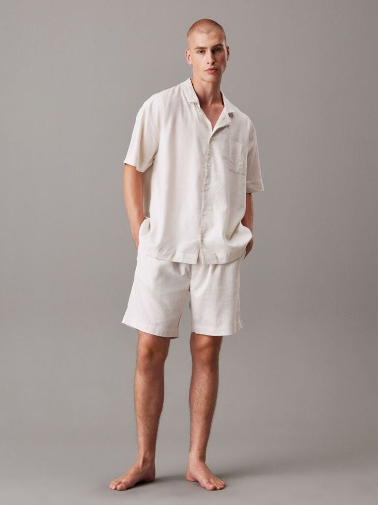 White Linen Blend Pyjama Top  Men