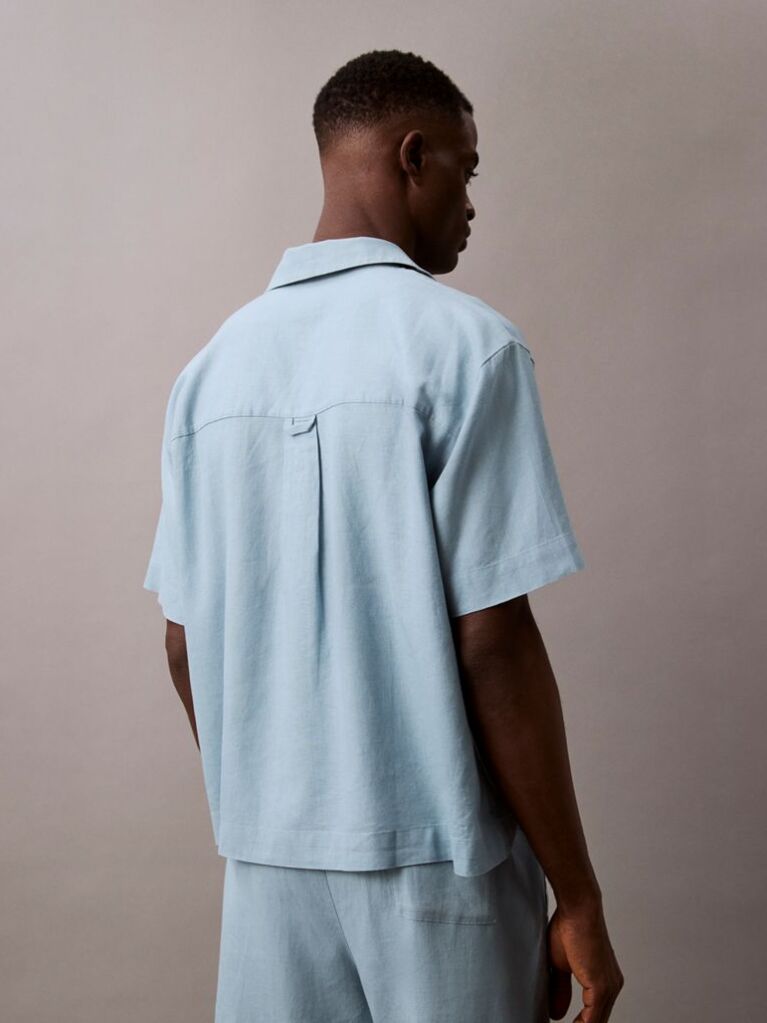 Blue Linen Blend Pyjama Top  Men