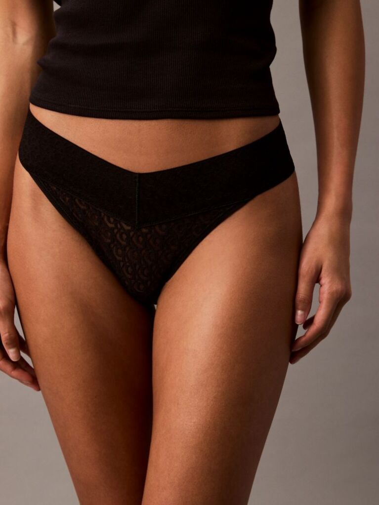 Black Low Rise Thong - Icon Logo Lace  Women