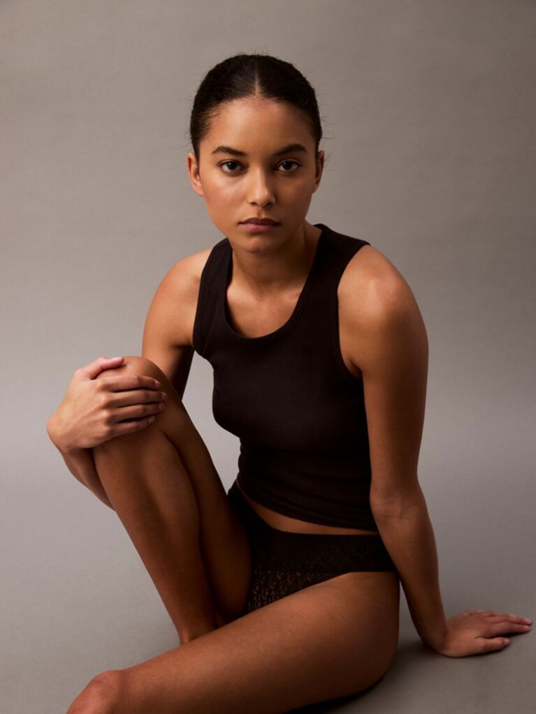 Black Low Rise Thong - Icon Logo Lace  Women