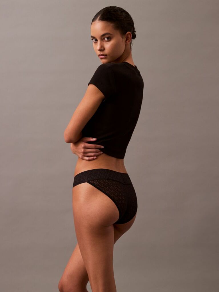 Black Low Rise Bikini Briefs - Icon Logo Lace  Women
