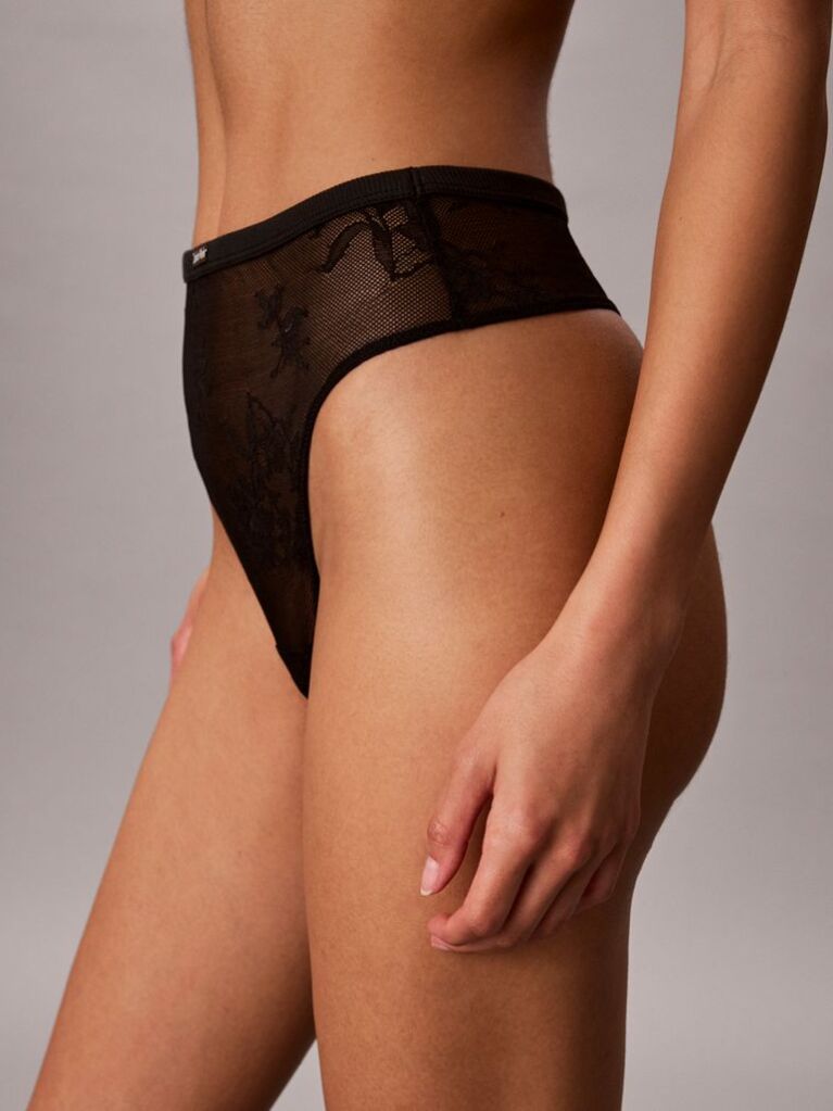 Black High Leg Thong - Icon Lace  Women
