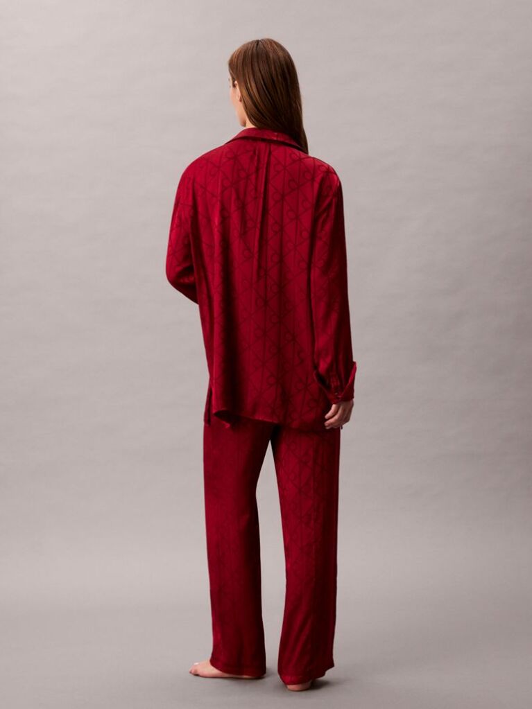 Red Satin Sheen Print Pyjama Shirt  Women