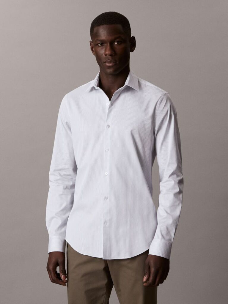 Blue Slim Cotton Stretch Stripe Shirt  Men