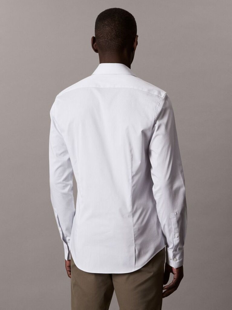 Blue Slim Cotton Stretch Stripe Shirt  Men