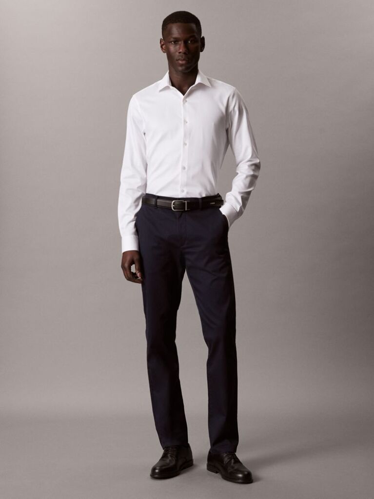 White Slim Cotton Stretch Collar Shirt  Men