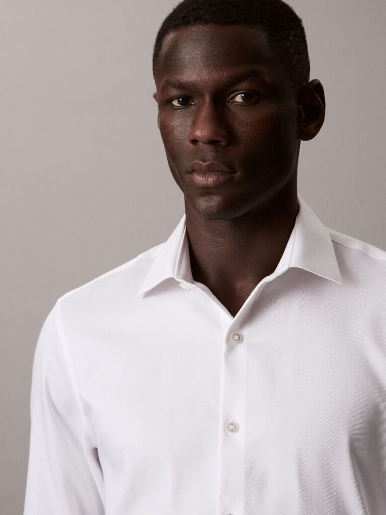 White Slim Cotton Stretch Collar Shirt  Men