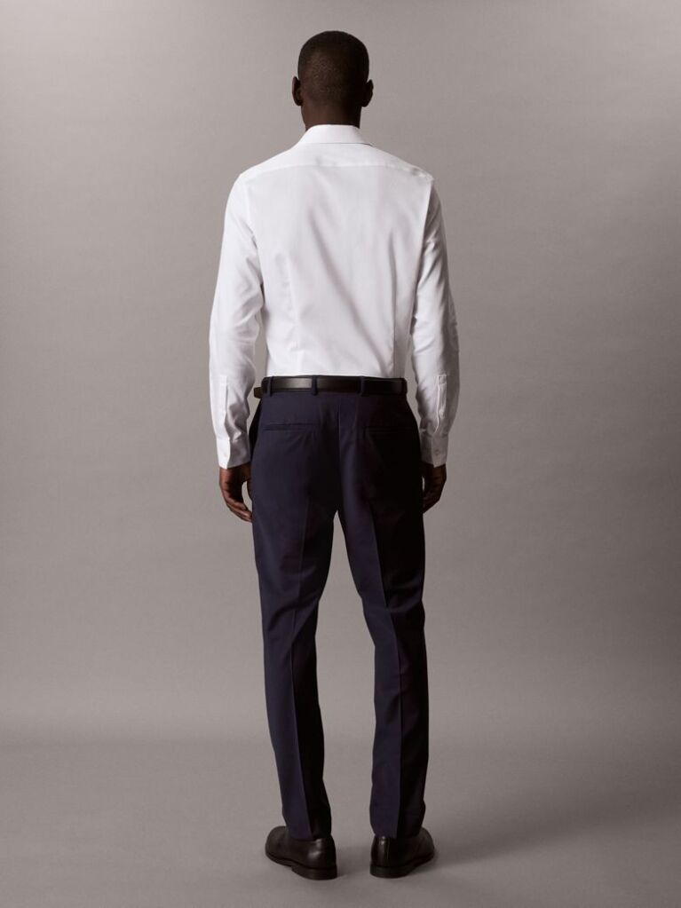 White Slim Cotton Stretch Collar Shirt  Men