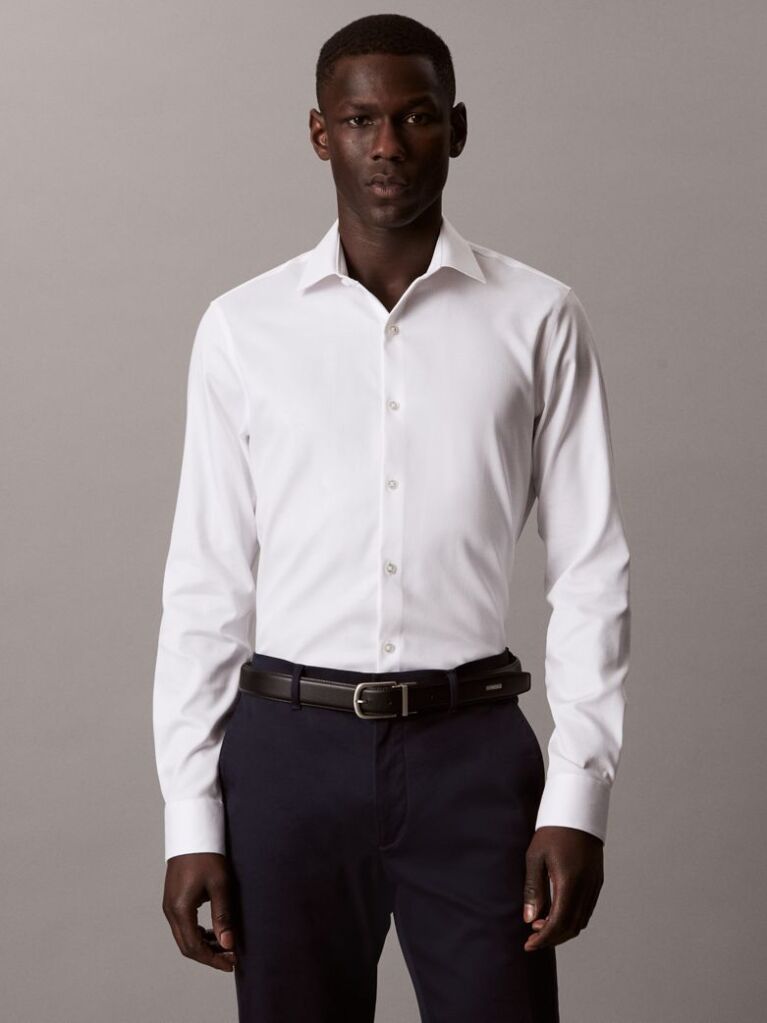 White Slim Cotton Stretch Collar Shirt  Men