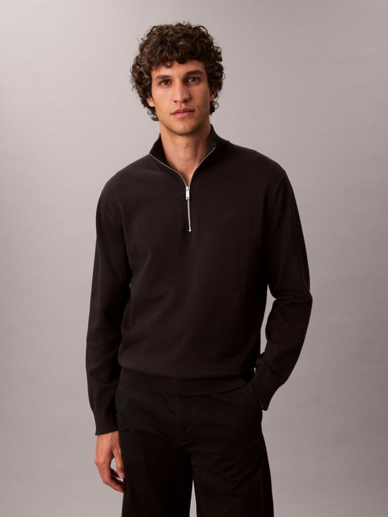 Black Quarter Zip Jumper  Men