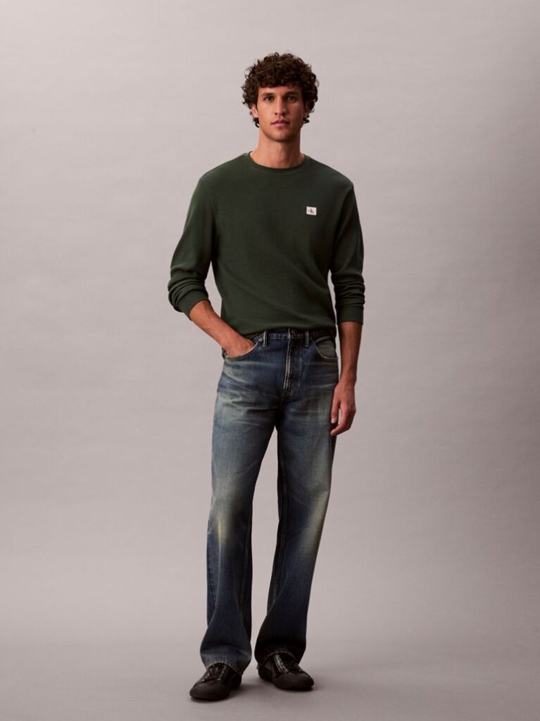 Green Long Sleeve Waffle T-shirt  Men