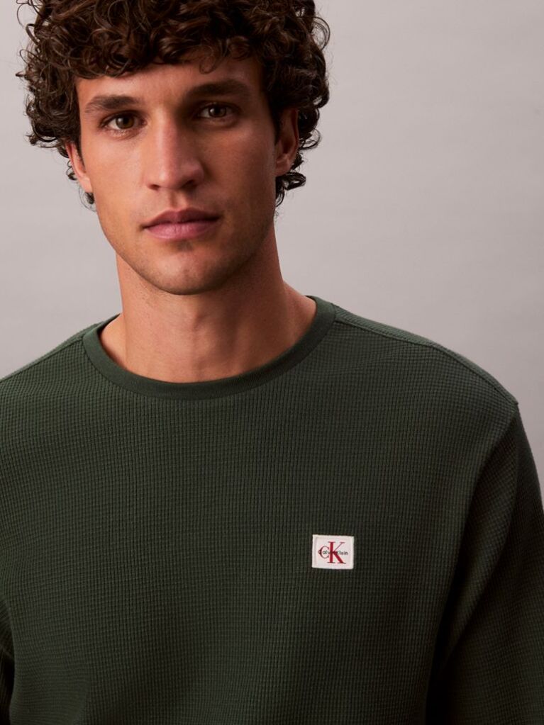 Green Long Sleeve Waffle T-shirt  Men