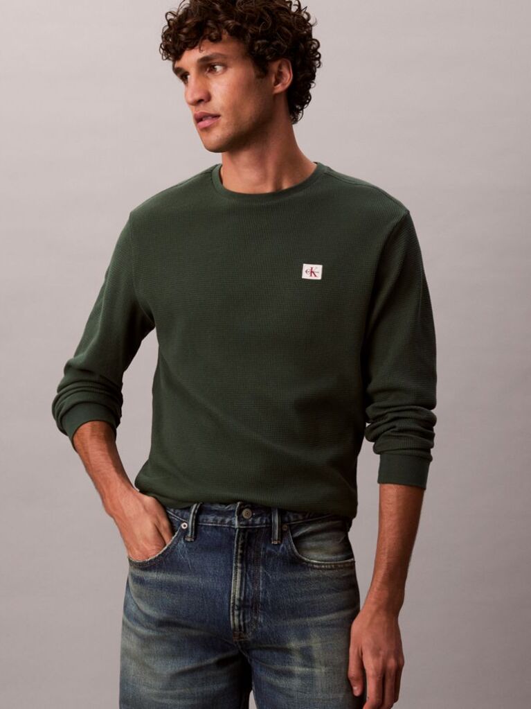 Green Long Sleeve Waffle T-shirt  Men