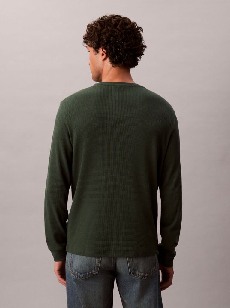 Green Long Sleeve Waffle T-shirt  Men