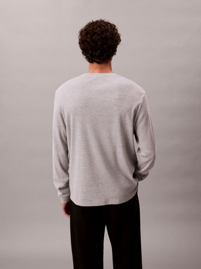 Grey Long Sleeve Waffle T-shirt  Men