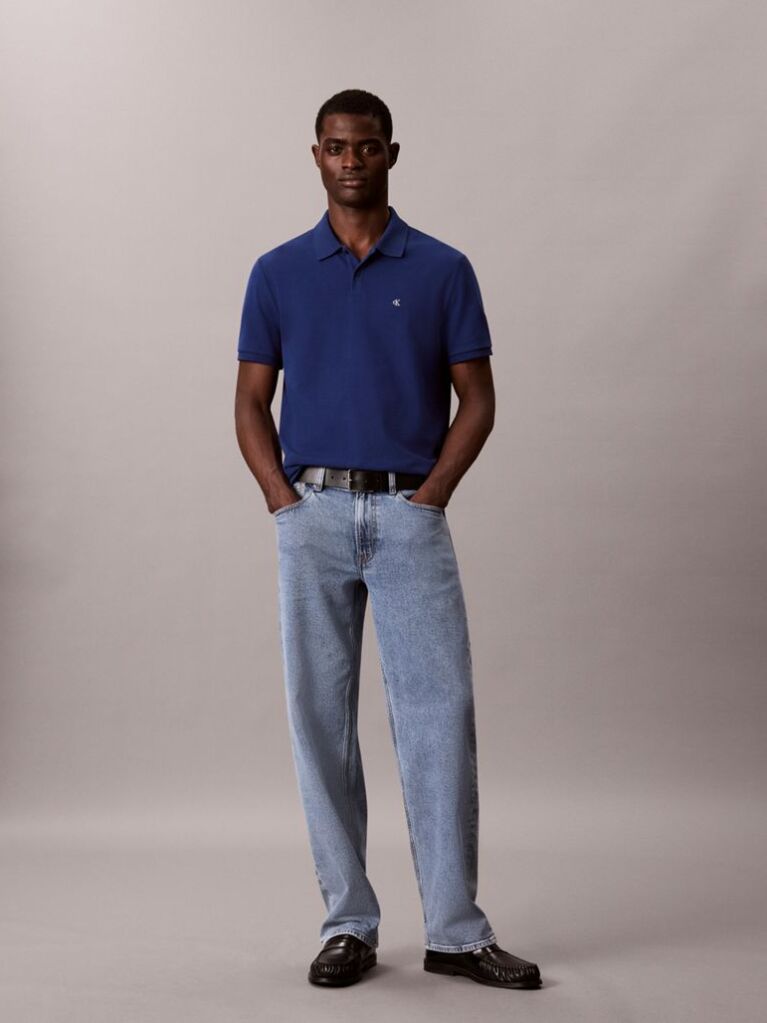 Blue Cotton Piqué Polo Shirt  Men