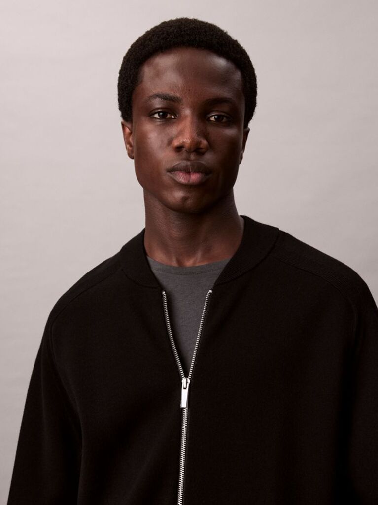 Black Long Sleeve Tech Knit Bomber  Men