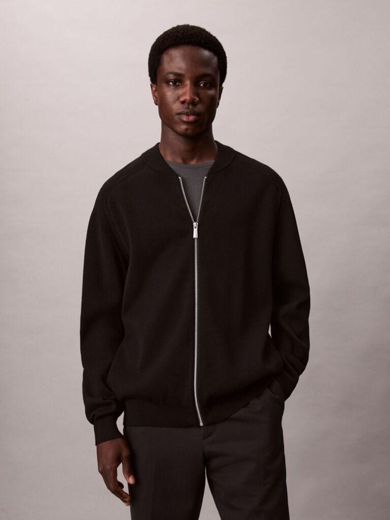 Black Long Sleeve Tech Knit Bomber  Men