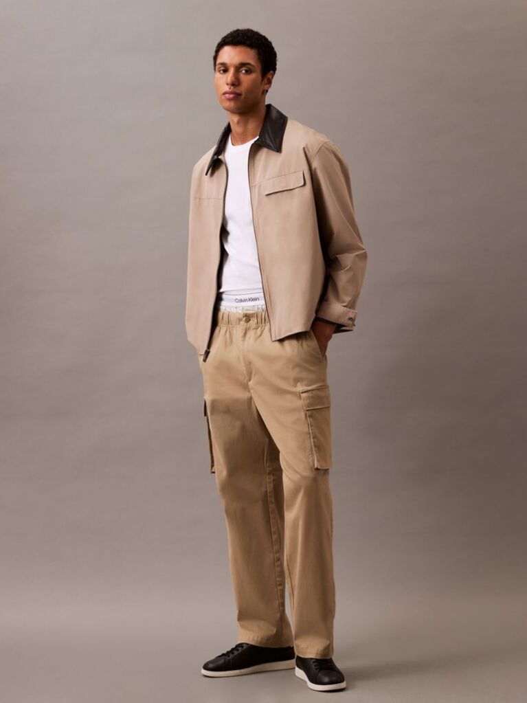 Khaki Straight Cotton Cargo Pants  Men