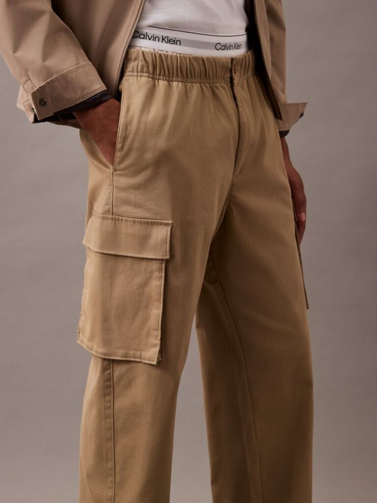 Khaki Straight Cotton Cargo Pants  Men