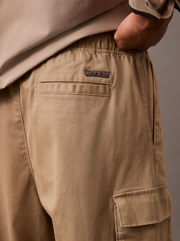 Khaki Straight Cotton Cargo Pants  Men