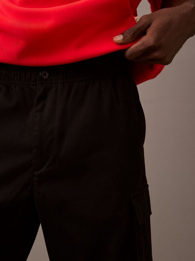 Black Straight Cotton Cargo Pants  Men