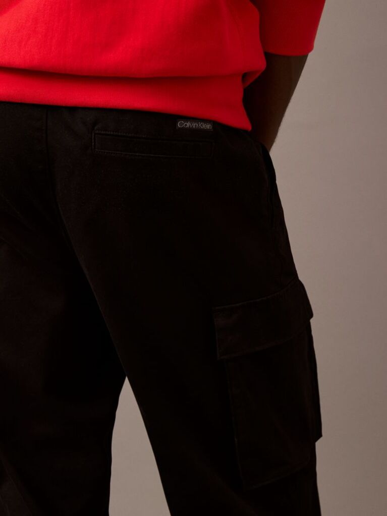 Black Straight Cotton Cargo Pants  Men