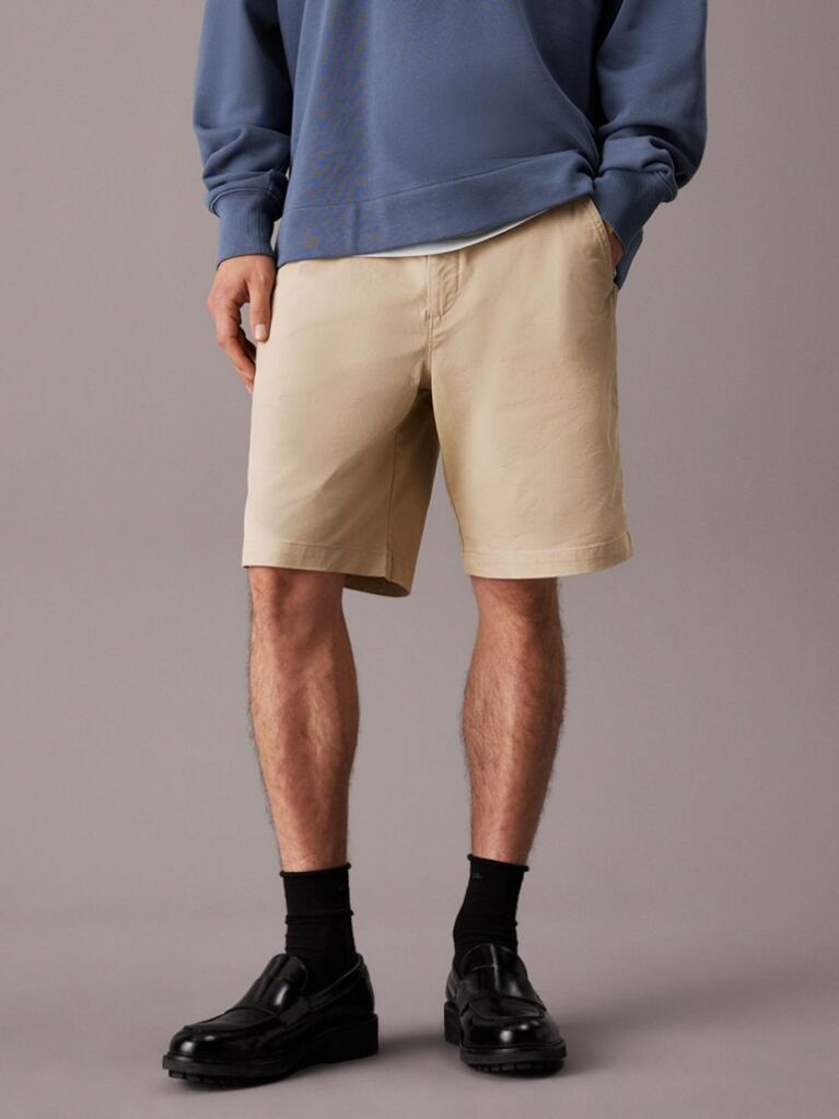 Beige Soft Twill Chino Shorts  Men