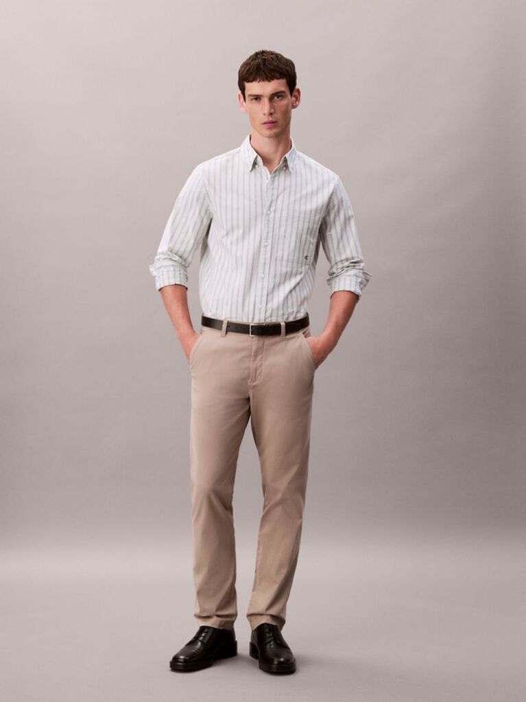Khaki Cotton Signature Slim Chino Trousers  Men