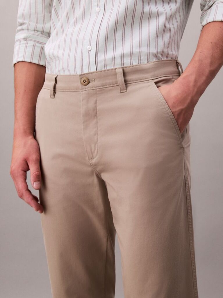 Khaki Cotton Signature Slim Chino Trousers  Men