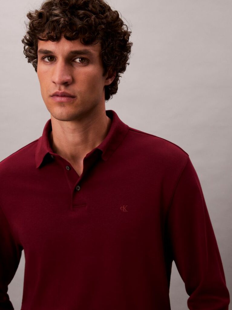 Red Long Sleeve Polo Shirt  Men